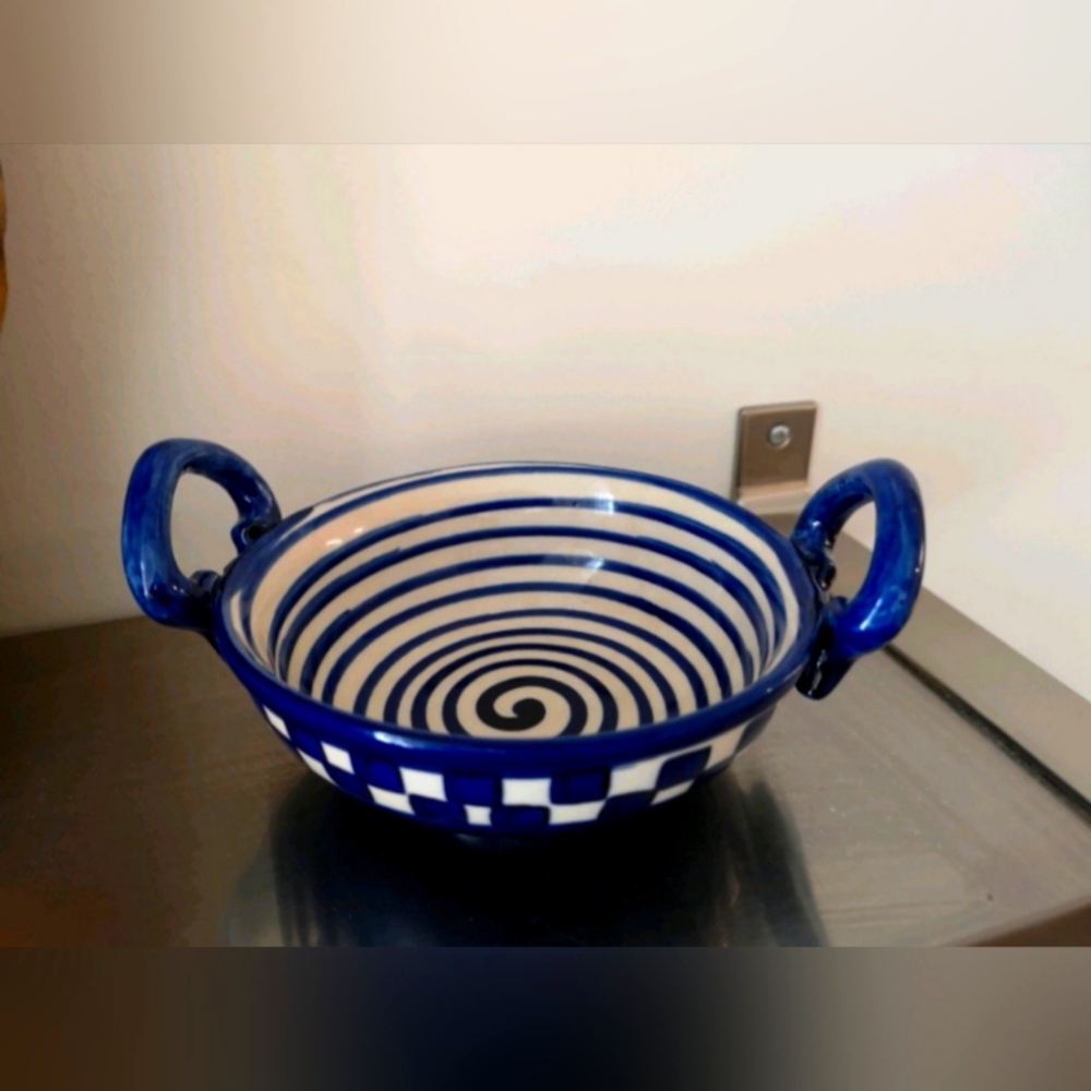 NWT ARTISAN HANDMADE TEXTILE PRINT CERAMIC WOK